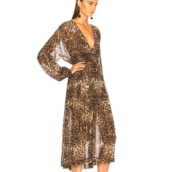 NILI LOTAN shirred leopard-print silk MIDI